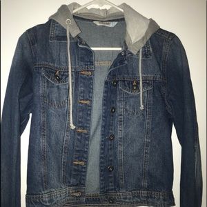 Grey hoodie blue jean jacket